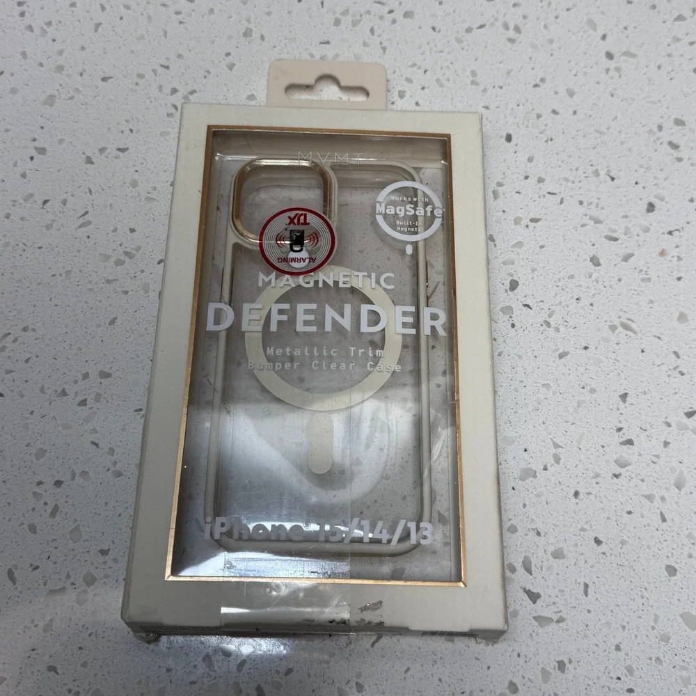 MVMT Magnetic Defender Case for iPhone 15 14 13 MagSafe Clear Gold Trim NIB